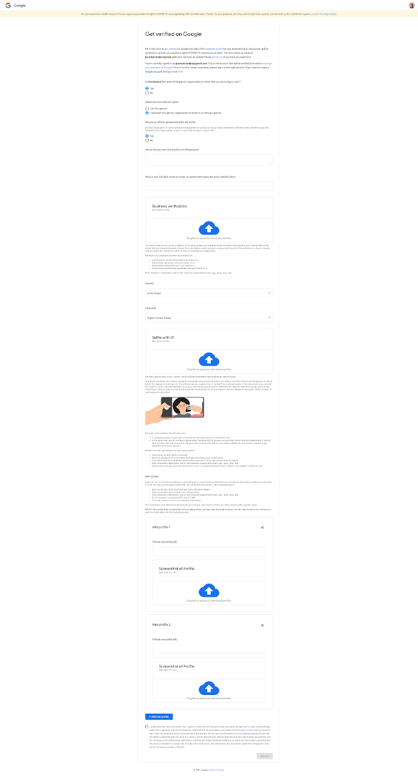 getting verified on google